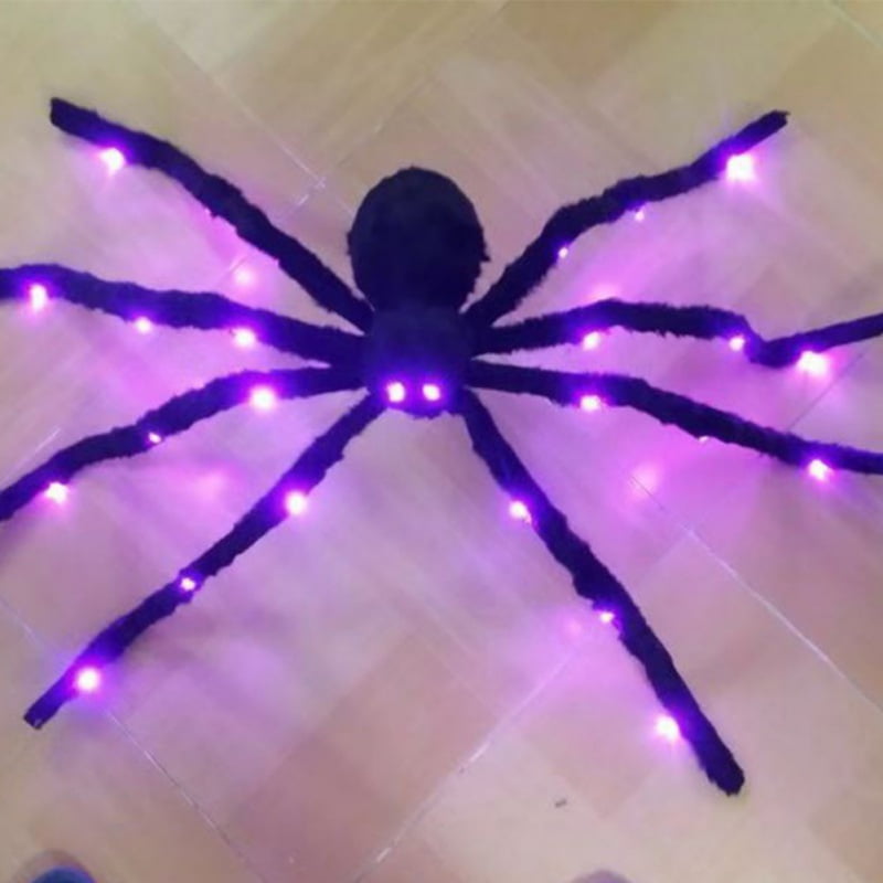 Fysho LED Light Up Artificial Plush Spiders Black Realistic Fake Spider