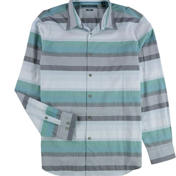 Perry Ellis Mens Multi Stripe Button Up Shirt, Blue, X-Large