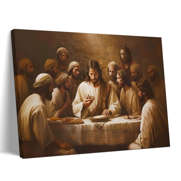 Last Supper Jesus Christian Framed Canvas Wall Art Decor, Bible Verse Scripture Print, Inspirational Religious Wall Decor Gift