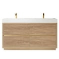 thumbnail image 2 of Huesca 60" Double Sink Bathroom Vanity Natural Oak Wood White Top No Mirror, 2 of 12