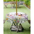thumbnail image 4 of Hokiten Outdoor Tablecloths with Umbrella Hole & Zipper, Botanical Flowers Round Tablecloth 54 Inch, Spring Budding Wild Floral Herbs Waterproof Table Cloth, Patio/Pool/Picnic Table Covers, 4 of 7