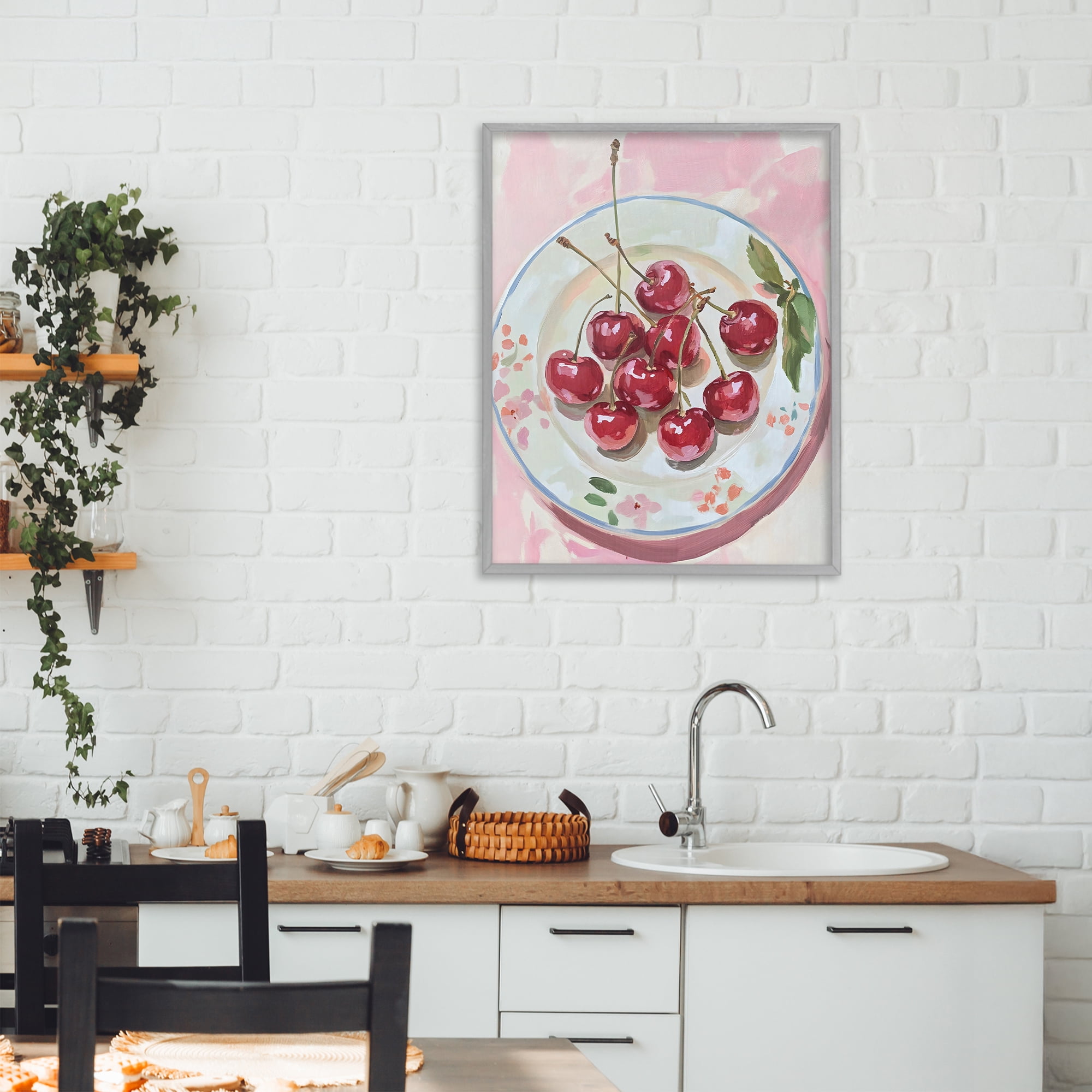 Stupell Industries Plate of Summer Cherries Gray Framed Giclee Art, design by The Prints Vibe