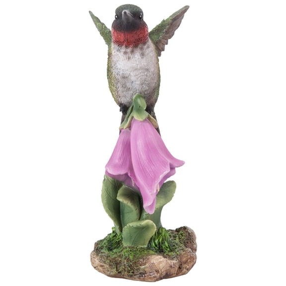 Hi-Line Gifts 5.5” Hummingbird on Foxglove Outdoor Garden Statue