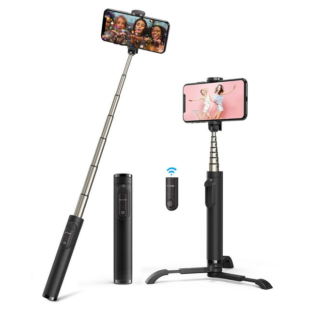 BlitzWolf Selfie Stick Tripod, Bluetooth Wireless Phone Stick Stand, All In One Integrated Detachable for iPhone Android Cell Phone Sport Camera - Black