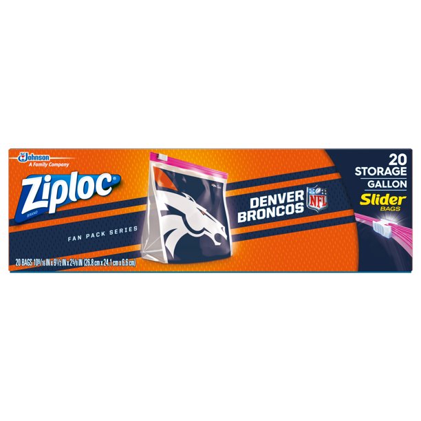 Ziploc NFL Denver Broncos Slider Storage Bags, Gallon, 20 Count