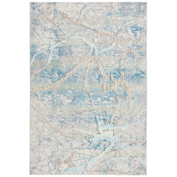 SAFAVIEH Barbados Micah Abstract Indoor/Outdoor Area Rug, Ivory Blue/Green, 8' x 10'5"