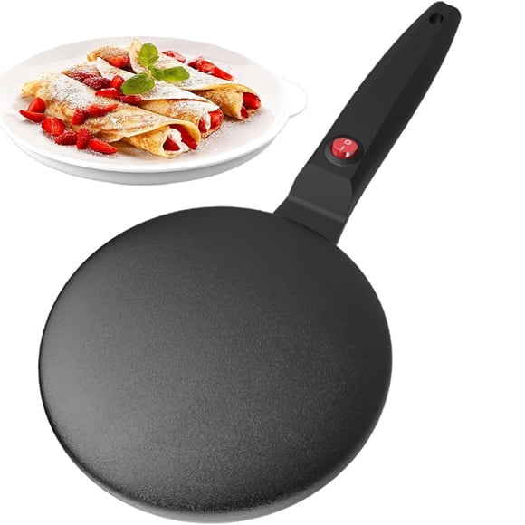 Machine à Crêpes Électrique 8 Pouces, Plaque Chauffante Antiadhésive à Chauffage Rapide avec Contrôle Automatique du Thermostat, Long Manche pour Crêpes Tortillas Pains Plats, Noir