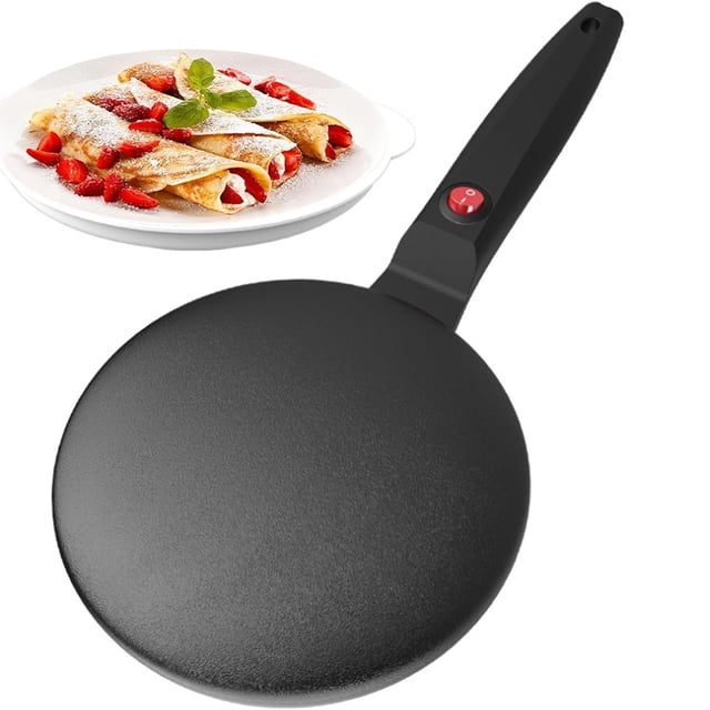 Electric Crepe Maker 8 Inch, Quick Heat Non-Stick Griddle with Auto Thermostat Control, Long Handle for Pancakes Tortillas Flatbreads, Black