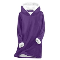 Patlollav Winter Fall Womens Round Neck Hooded Thickened Plush Warm Long Sleeve Tops