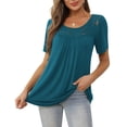 thumbnail image 3 of a.Jesdani Womens Tops Plus Size Short Sleeve Aicd Blue Shirts Lace Pleated Tunic Tops XL, 3 of 8