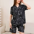 thumbnail image 5 of YABCSAZ Oversize Pajama Sets for Women Long Sleeve V Neck Button Tops and Wide Leg Bermuda Shorts Casual Loose Printed 2 Piece Outfits, 5 of 9