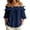 Dark Blue, variant on Off Shoulder Double Ruffle Tops for Women Flare Short Sleeve Flowey Loose Blouse Casual Daily Top