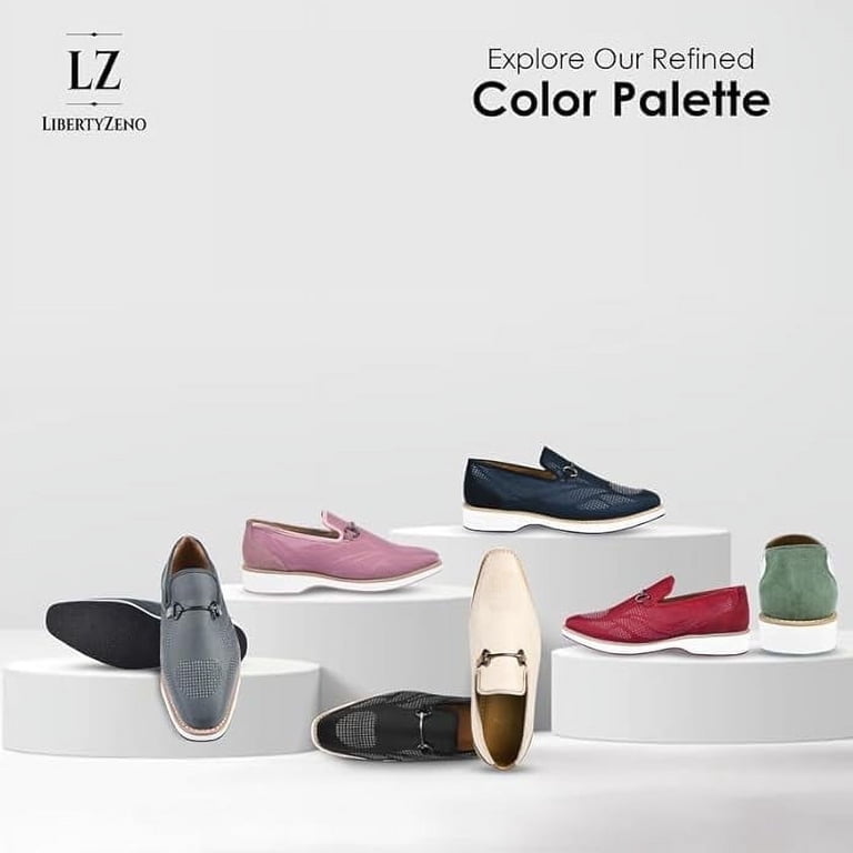 LIBERTYZENO Mens Classic Formal Shoes Slip On Loafers, Pink 