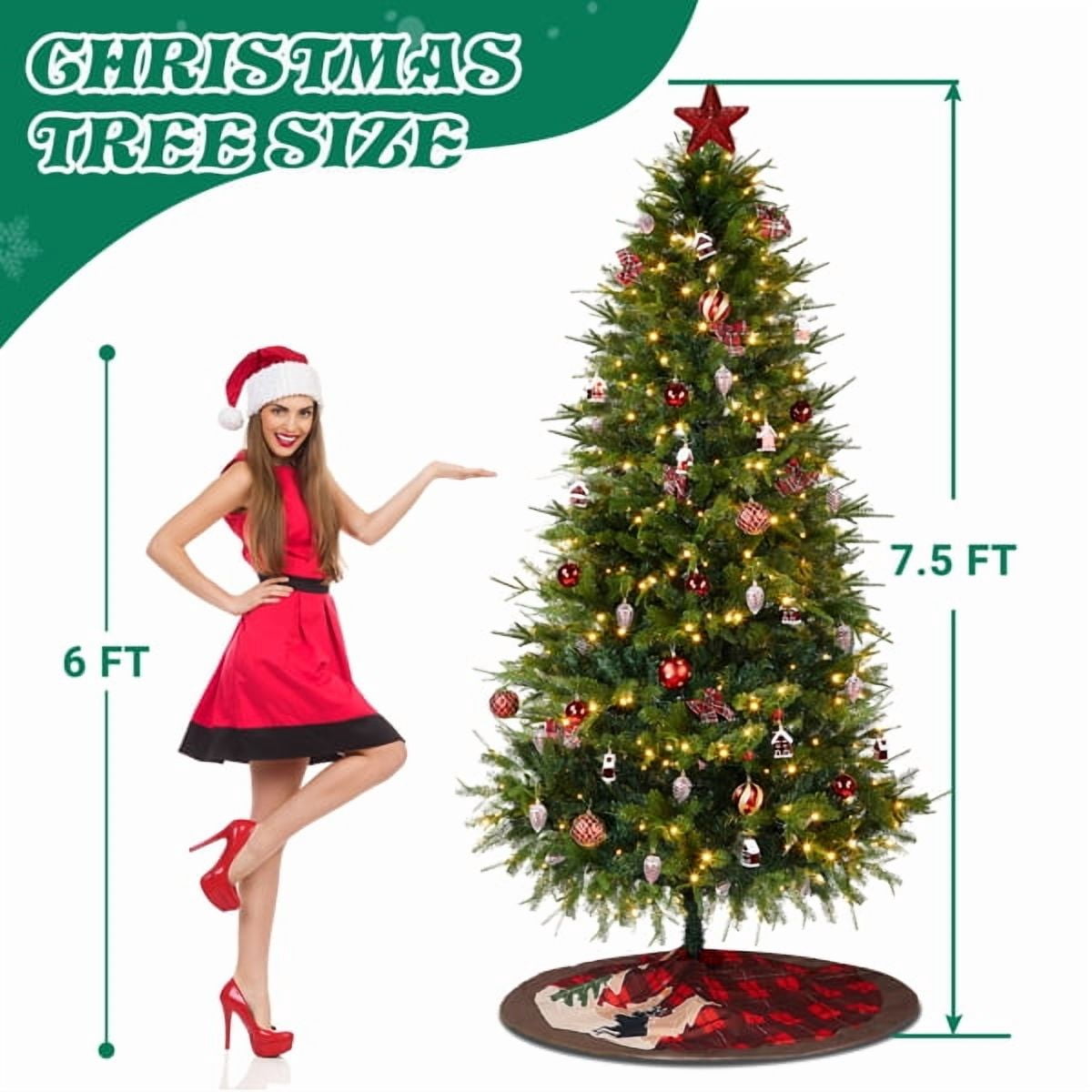 Alvantor 7.5 ft Green Artificial Christmas Tree with 400 Warm White LEDs, 8 Modes, Remote, 950 PE and PVC Tips, Red Decor and Tree Skirt