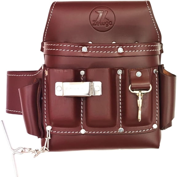 Zeluga ZL168TB 6 Pocket Leather Electrician Tool Pouch Cherry