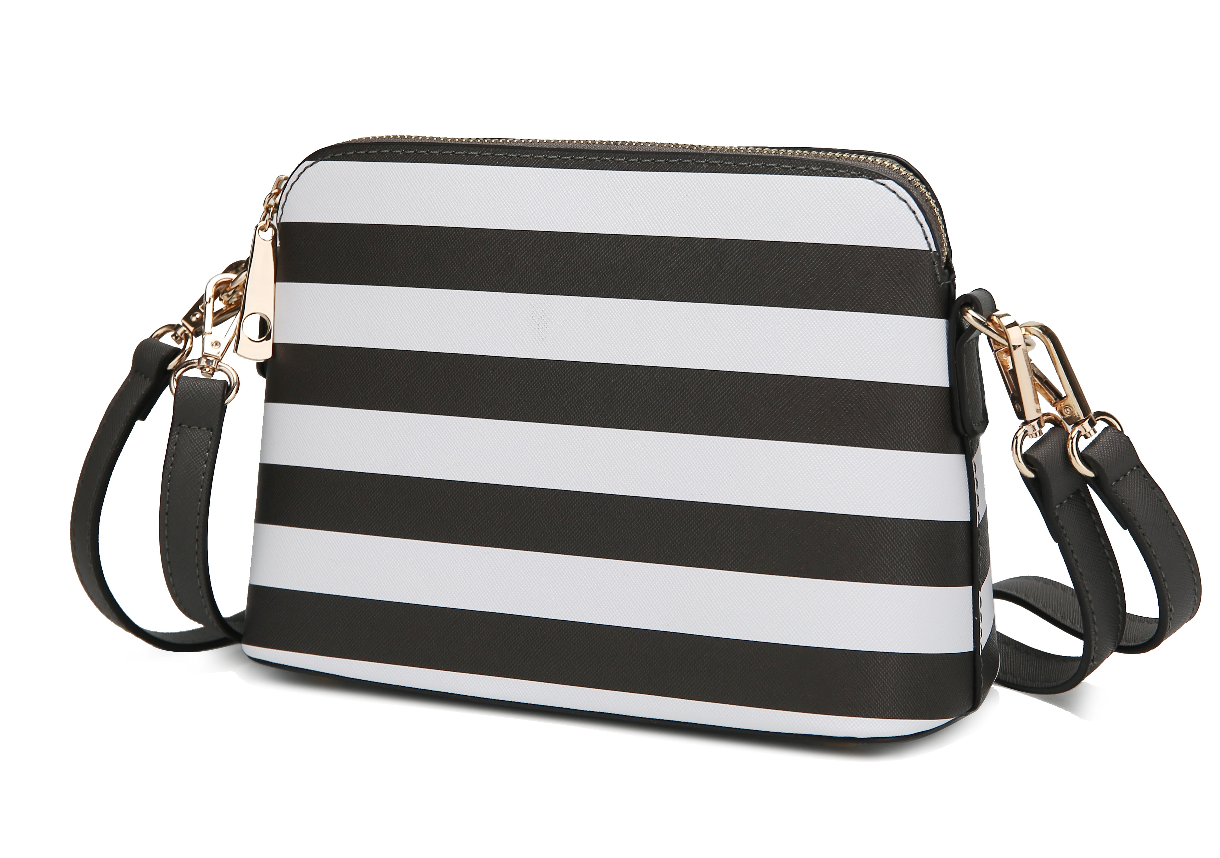 black and white striped crossbody bag