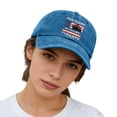thumbnail image 2 of USA Flag Baseball Cap for Men Women Washed Denim Pre-Curved Visor USA Anniversary Embroidered Cap Adjustable Breathable Baseball Hat Outdoor Travel Summer Sun Hat, 2 of 4