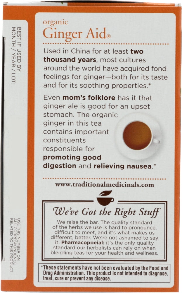 (6 Pack) Traditional Medicinals Organic Ginger Aid Herbal Tea,16 Tea Bags