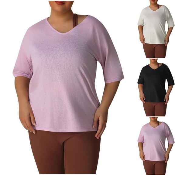 AnuYalue Women's Plus Size T-Shirt V Neck T Shirts Summer Short Sleeve Tees Casual Loose Fit Tunic Tops