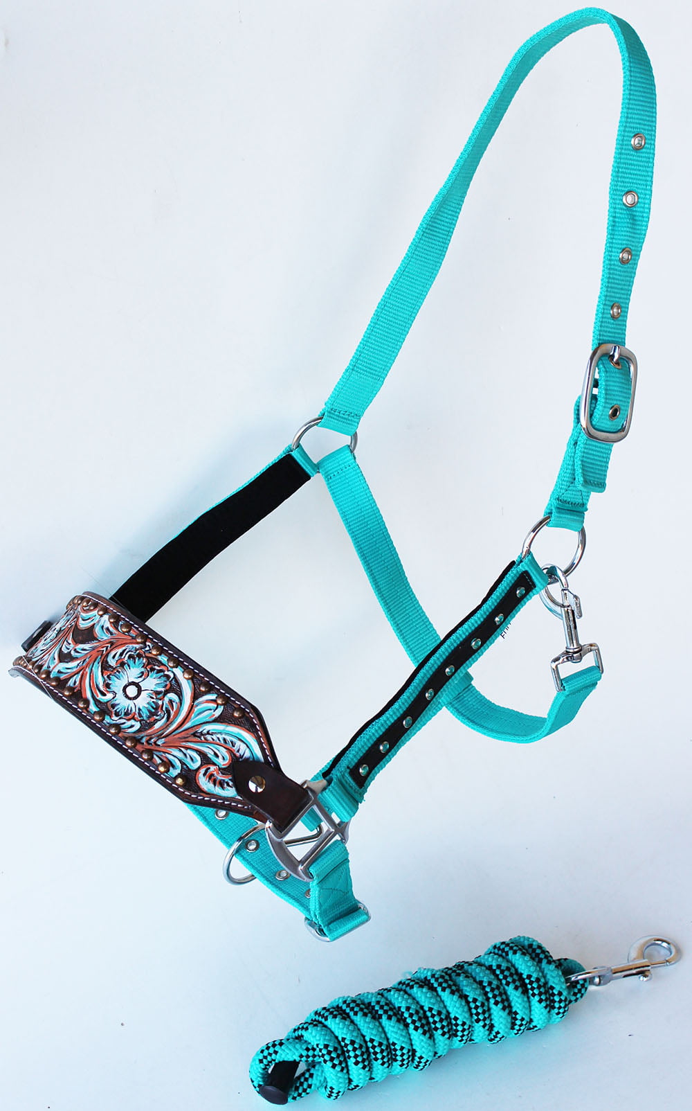 PRORIDER Horse Nylon Rope Halter Lead Rope Turquoise Tack Noseband 60659 Challenger Horsewear