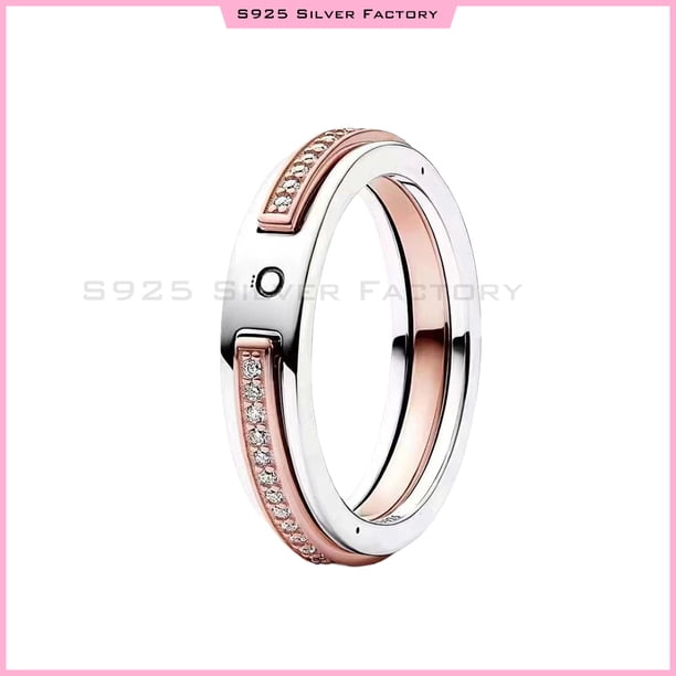 Anillo Bruja Escarlata de Marvel Recubrimiento en Oro Rosa/Anillos Logo y Pavé en Dos Tonos Signature Recubrimiento