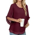thumbnail image 3 of Weardear Women's 3/4 Ruffle Sleeve Blouse Round neck Tops Double Layers Flowy Shirts Elegant Chiffon Blouses, 3 of 5