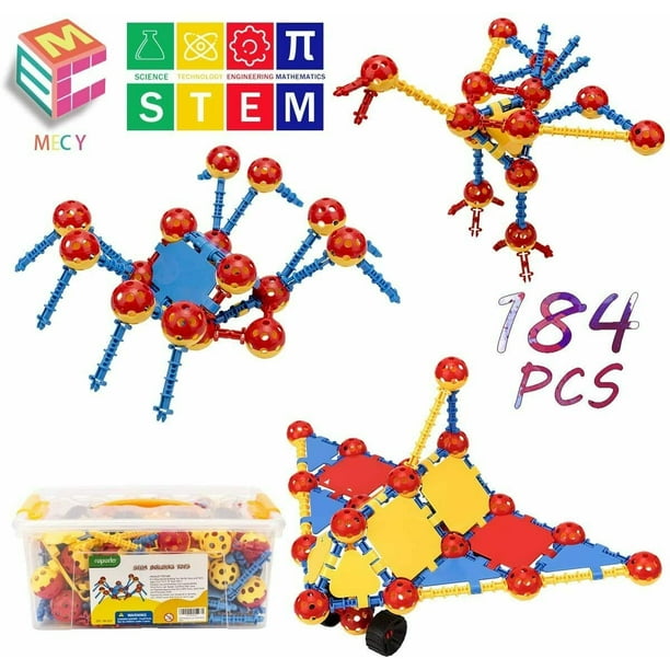 Stem Building Toys For Kids 184 Pcs Snap Together Building Kits Engineering Early Learning Building