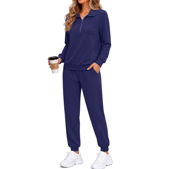 Fantaslook Womens 2 Piece Outfits Sets Lapel Half Zip Sweatsuits Casual Jogger Lounge Sets Fall Tracksuit with Pockets
