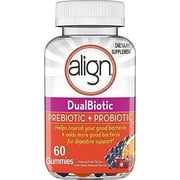 Align DualBiotic, Prebiotic + Probiotic for Men And Women, Help nourish and add good bacteria for digestive support, Natural Fruit Flavors, 60 Gummies
