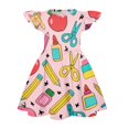 thumbnail image 3 of Grblisyd Back to School Clothes Girls' Dresses Cute Pencil Print Flutter Sleeve A Line Dress Summer First Day of School Outfits 2-8Y, 3 of 4