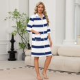 thumbnail image 2 of Zipper Lightweight Robes for Women 3/4 Length Sleeve Summer Housecoats for Women Zipper Front Knee Length Striped Loose Fit Sleepwear Nightgown with Pockets Blue XXXL, 2 of 8
