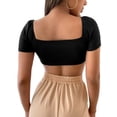 thumbnail image 4 of hirigin Women Summer Midriff-baring T-shirt Tops, Leisure Style Slim Backless Solid Color Square Collar Short Sleeve Crop Top, 4 of 5