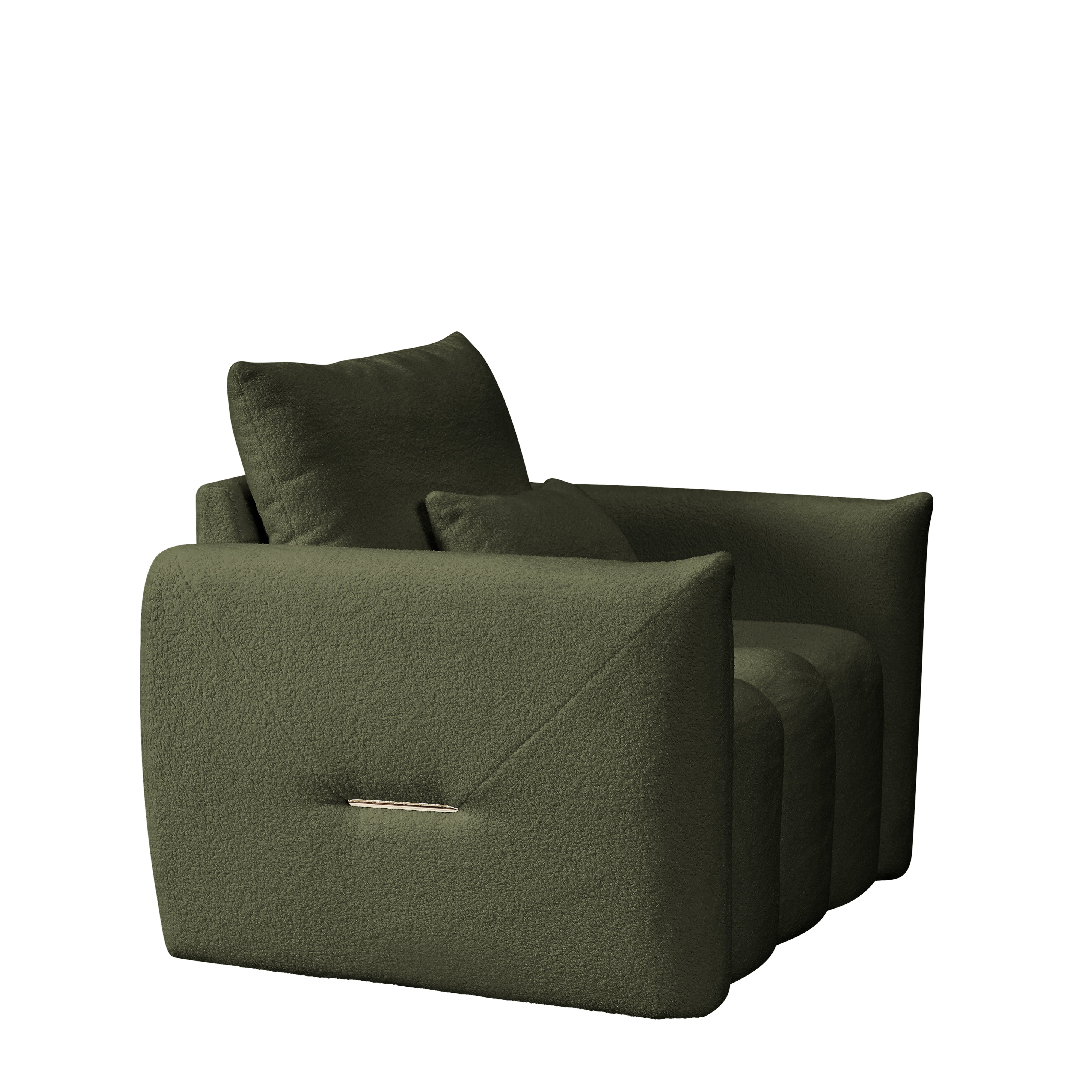 MAYEERTY 38.1" Teddy Fabric Single Sofa, Modern Lounge Chair with A Pillow for Apartment, Office, Living Room, Army Green