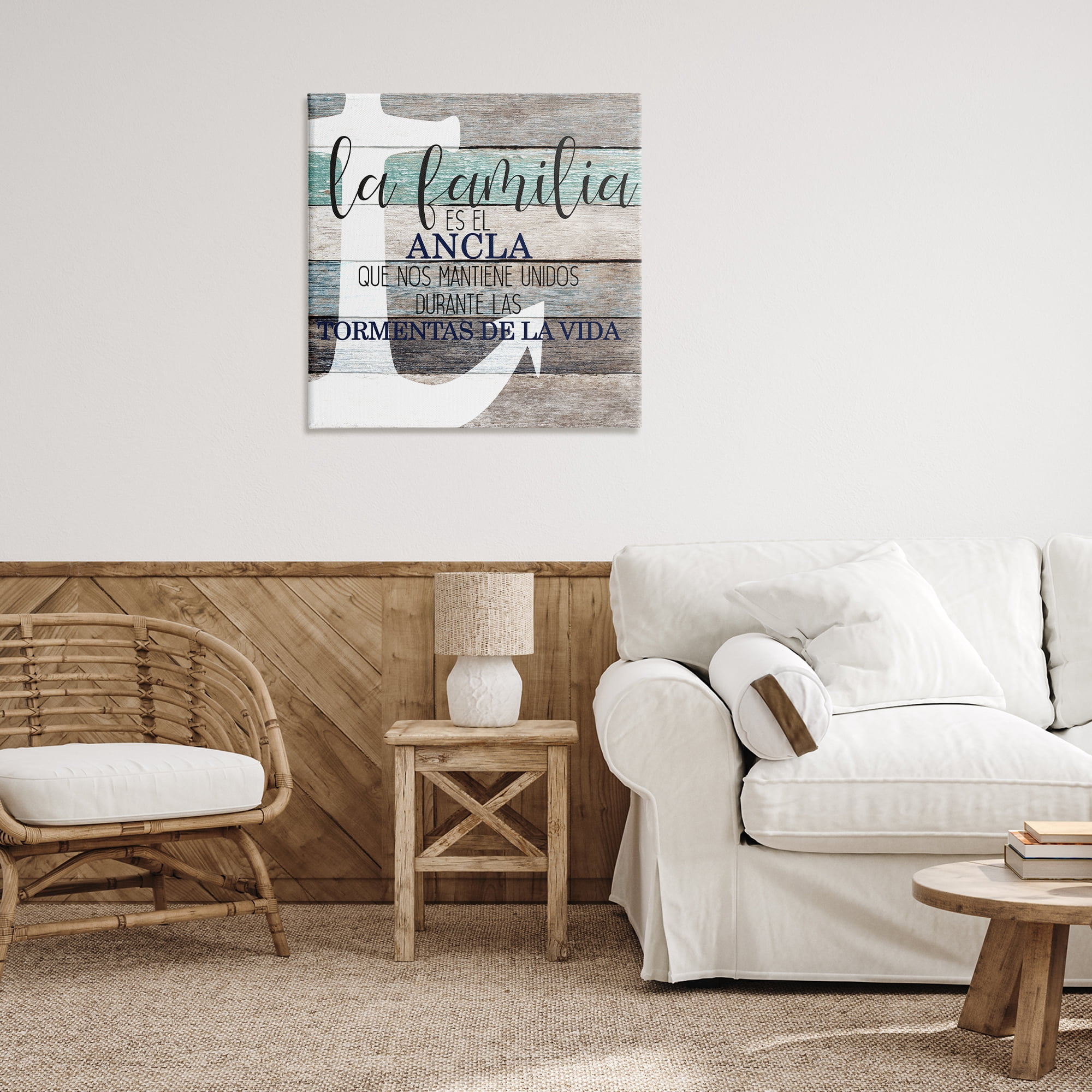 Stupell Industries Familia Nuestro Ancla Inspirational Quotes & Sayings Painting Wrapped Canvas Art Print Wall Art, 30 x 30