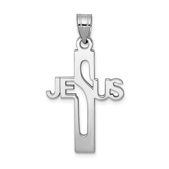 White Sterling Silver Charm Pendant Rhodium-Plated Jesus Cross Small