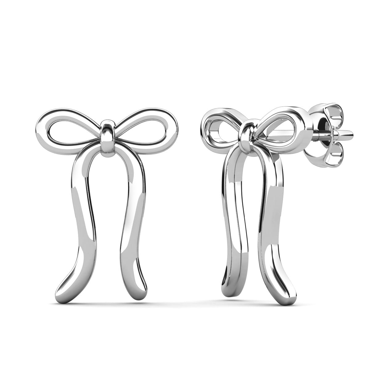Cate & Chloe Lola 18k White Gold Plated Ribbon Bow Drop Earrings, Gift for Women