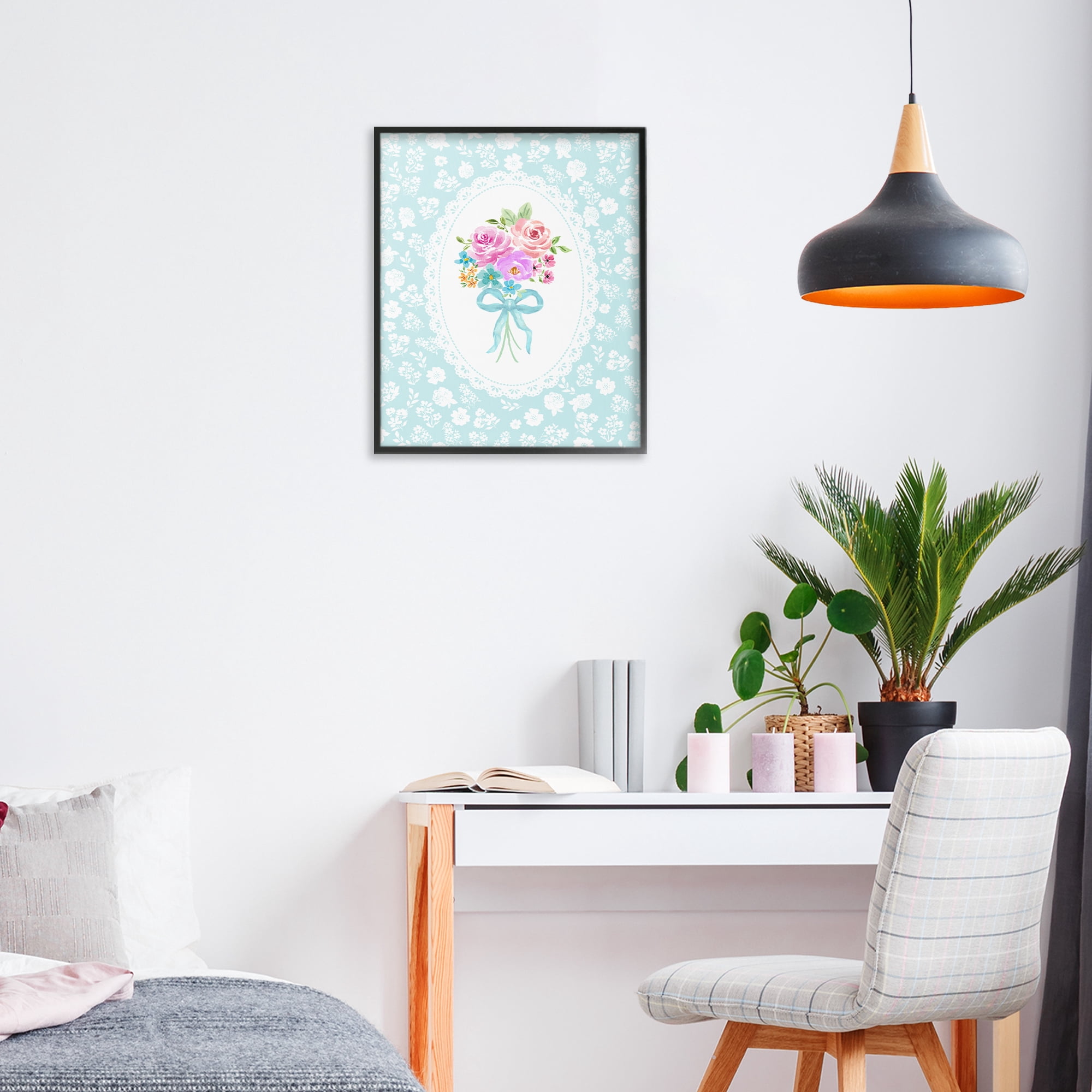 Stupell Industries Aqua Feminine Bouquet Black Framed Giclee Art, design by Corinne Haig