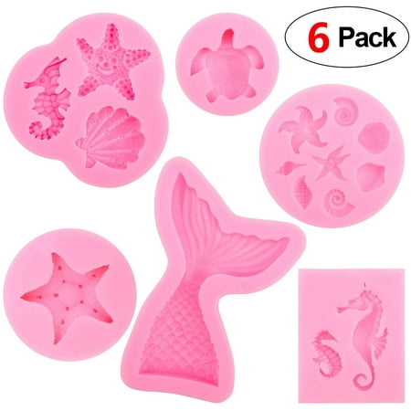 

VONTER Sea Creature Theme Chocolate Candy Molds Marmaid Tail Sea Turtle Shell Seahorse Starfish Coral Silicone Molds for Dessert DIY Party Cake Decoration