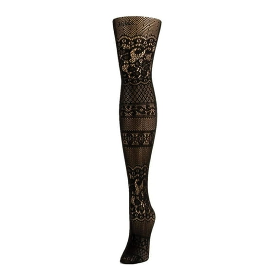 MeMoi Women's Floral Patch Nylon Net Tights - Womens - Female, Black, Medium/Large
