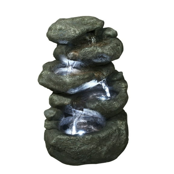 11" LED Lights Five Level Rocks Outdoor Garden Fountain