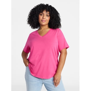 Terra & Sky Women's Plus Size V Neck Tee with Short Sleeves, Size 0X-4X