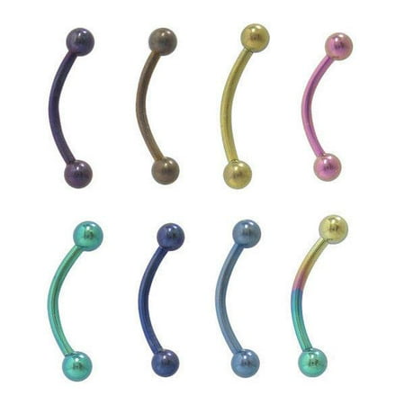 Anodized Barbell - Anodized Titanium Curved Barbell 16G Eyebrow Ring