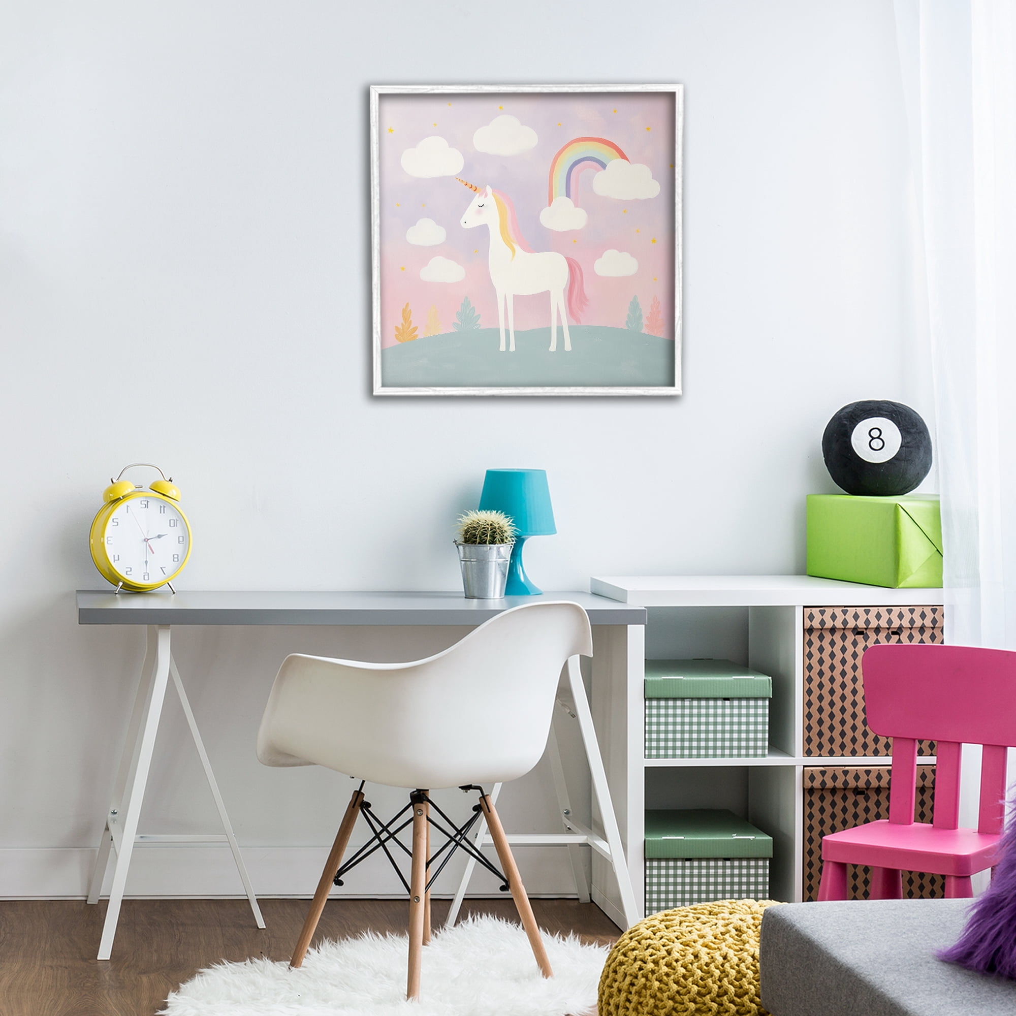Stupell Industries Mystical Unicorn with Rainbow & Clouds White Framed Giclee Art, design by Lazar Studio