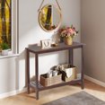 thumbnail image 2 of 42" Acacia Wood Console Table - Indoor/Outdoor Entryway Table with 2 Storage Shelves, Weather-Resistant Brown Slatted Design, 2 of 11
