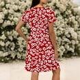 thumbnail image 4 of Women's Dresses Fashion Print V-Neck Short Sleeve Loose Pleated Knee Length Dress Red XL, 4 of 7