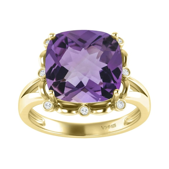 Gold Over Sterling Silver With Natural Amethyst and White Topaz Solitaire Ring
