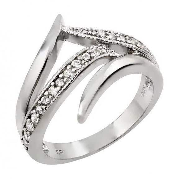 Rhodium Plated Sterling Silver 925 Clear CZ Intersecting Lines Ring White Jewelry Female Size 5
