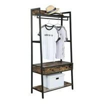 Pemberly Row 33" Entryway Coat Rack with Storage Drawers & Shelf in Rustic Brown