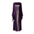 thumbnail image 2 of Vestido de fiesta de la Edad Media con mangas acampanadas y cuello redondo de terciopelo dorado para mujer Fridja nbo2789, 2 of 4