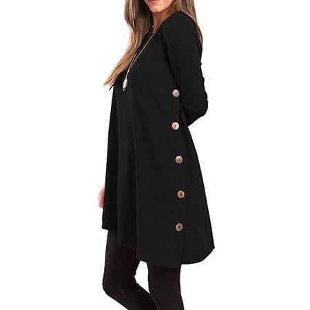 - Women's Long Sleeve Scoop Neck Button Side Tunic Dress
